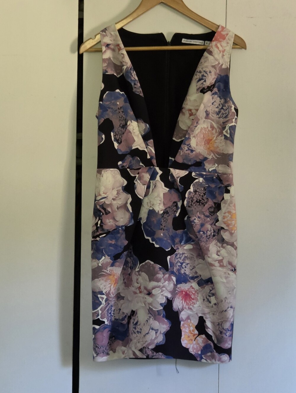 Finders Keepers Black Floral Plunge Mini Dress with Lavender and Blush Blooms